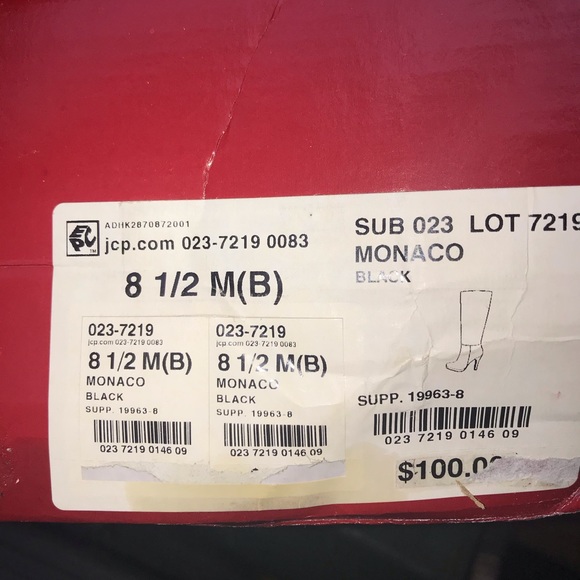 Solid black zip up high heel boots. Size 8 1/2, never worn. - Picture 4 of 4